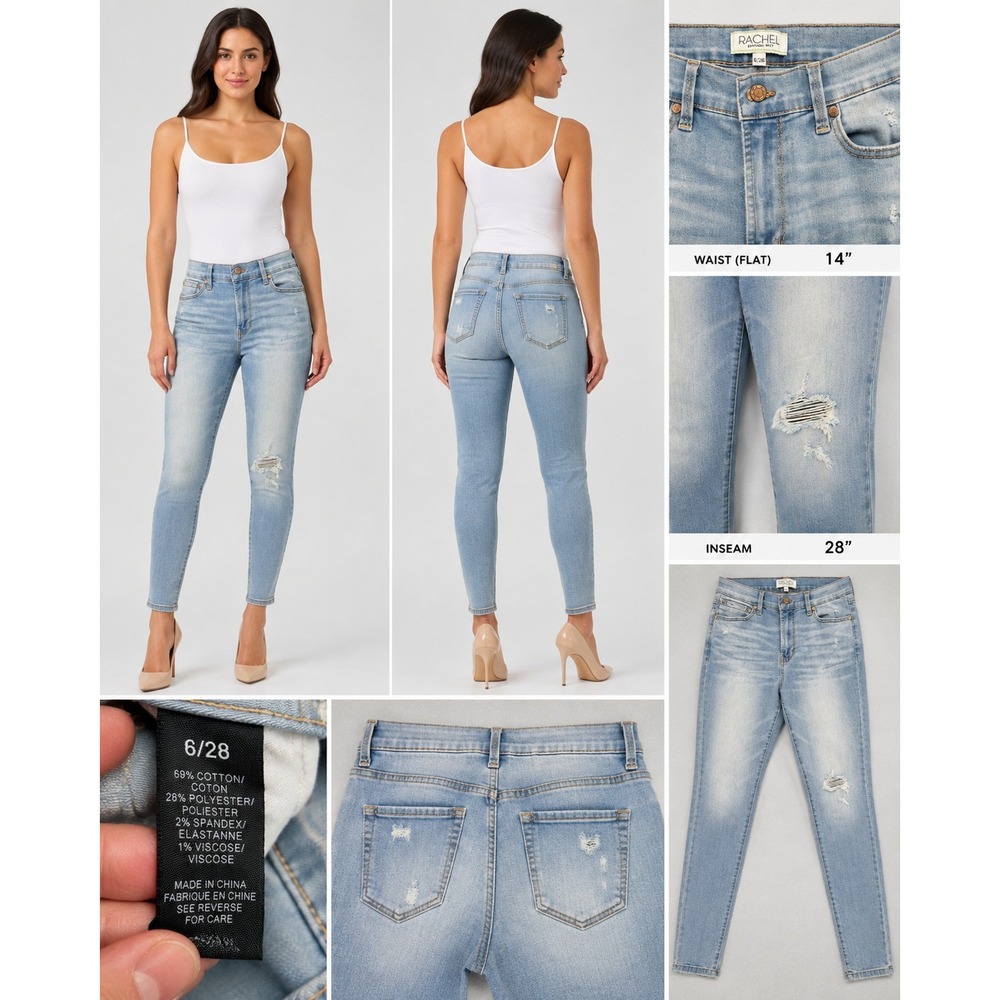 Rachel Rachel Roy Womens High Rise Skinny Distressed Light Wash Jeans Size 6/28